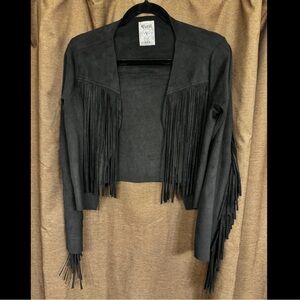 Vocal Black Fringe Faux Suede Jacket